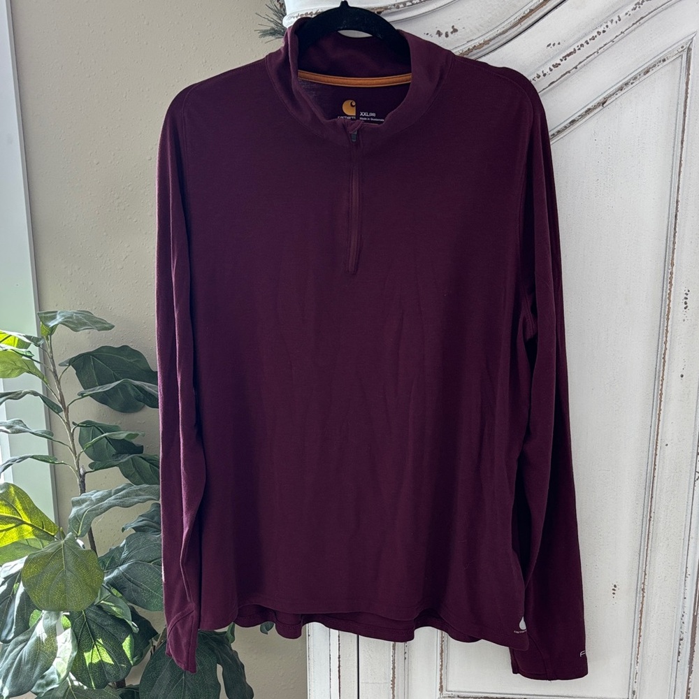 Carhartt women’s Long Sleeve Quarter-Zip Top - Deep Burgundy